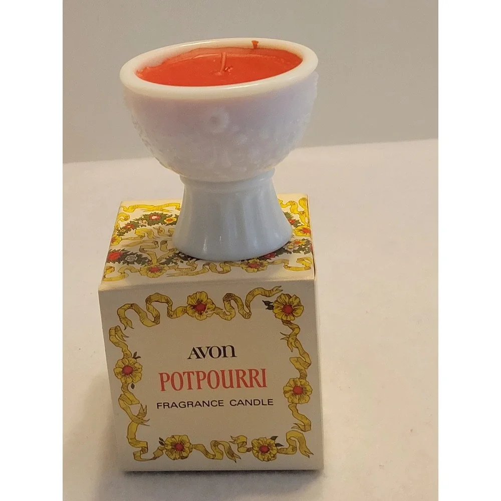 VTG Avon Milk Glass CandleHolder Potpourri 1970 Collectible Glass Display w/ Box